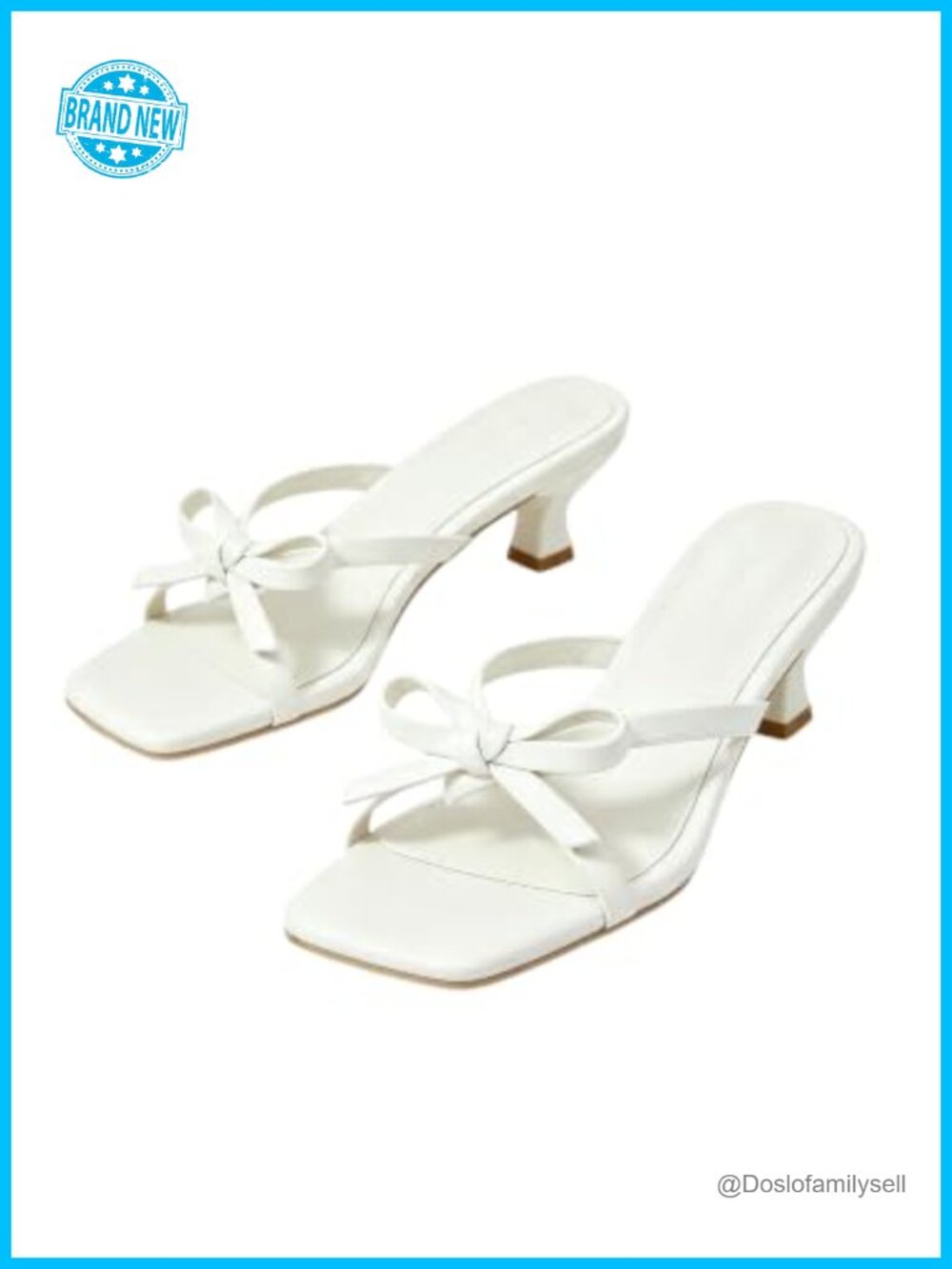 Womens Bow Flip Flop Kitten Heels Square Toe Thong Sandals Slip On